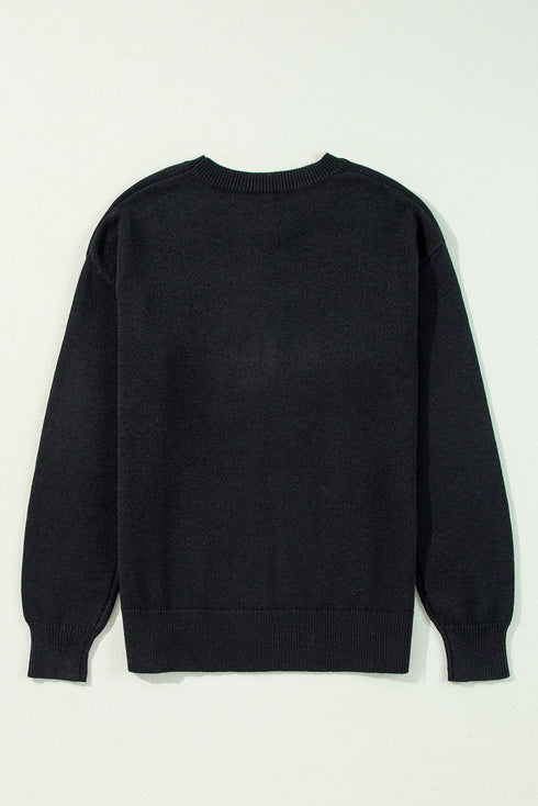 Spooky Season Script Graphic Knit Pullover Sweater