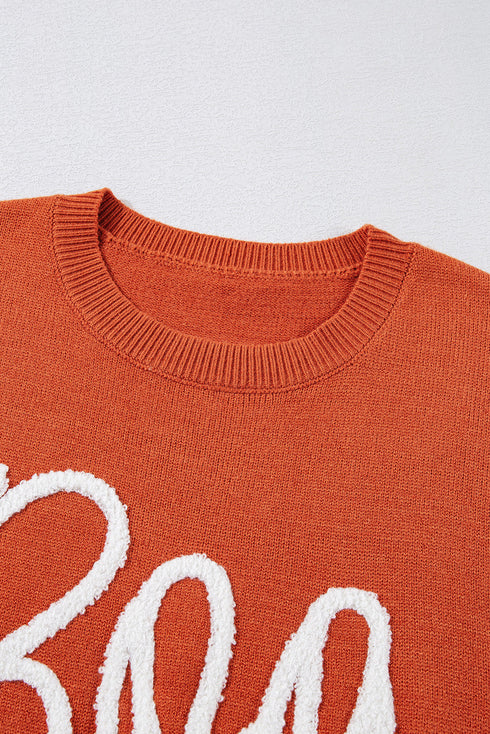 Spooky Season Script Graphic Knit Pullover Sweater