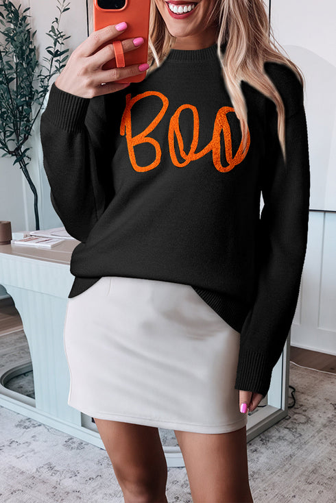 Spooky Season Script Graphic Knit Pullover Sweater