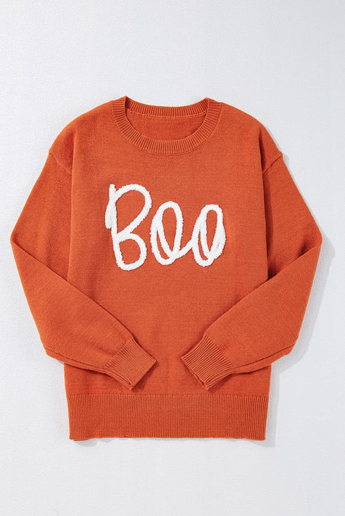 Spooky Season Script Graphic Knit Pullover Sweater