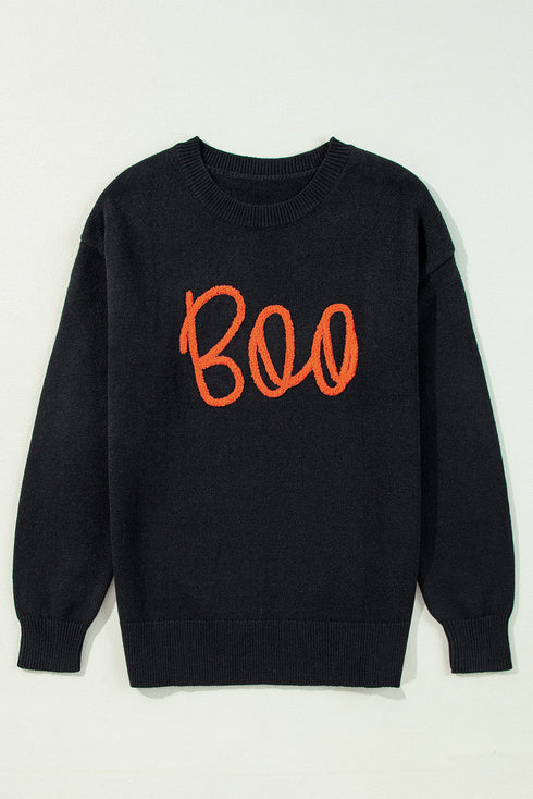 Spooky Season Script Graphic Knit Pullover Sweater