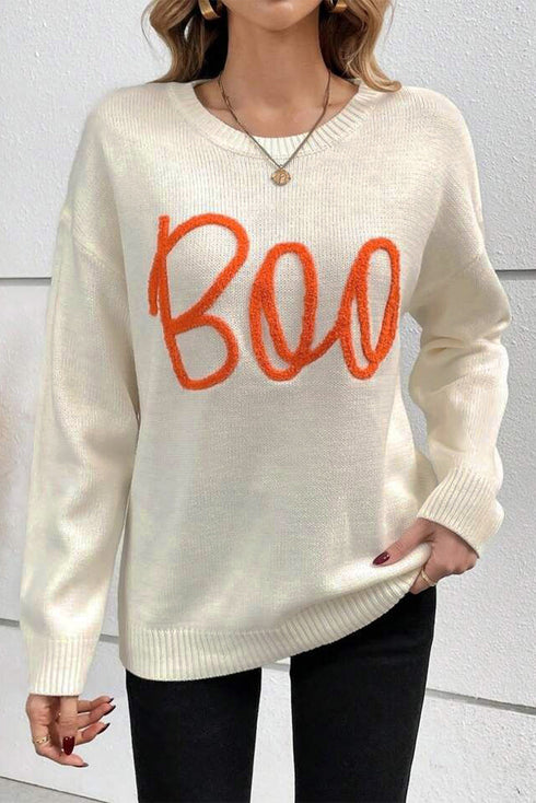 Spooky Season Script Graphic Knit Pullover Sweater