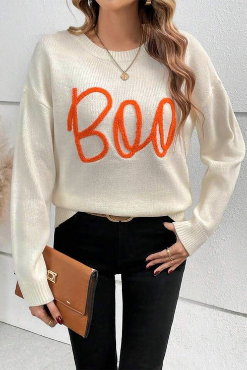 Spooky Season Script Graphic Knit Pullover Sweater