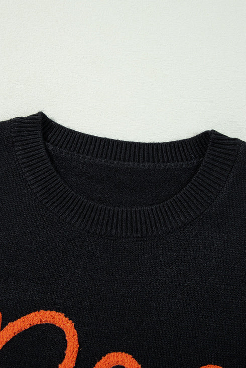 Spooky Season Script Graphic Knit Pullover Sweater