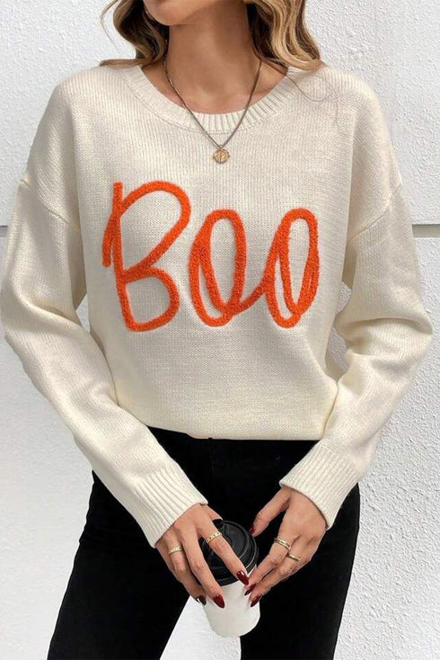 Spooky Season Script Graphic Knit Pullover Sweater