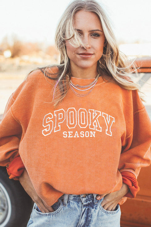 Spooky Season Varsity Letter Corded Crew Pullover
