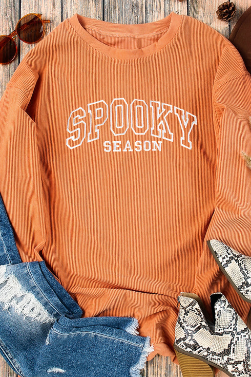 Spooky Season Varsity Letter Corded Crew Pullover