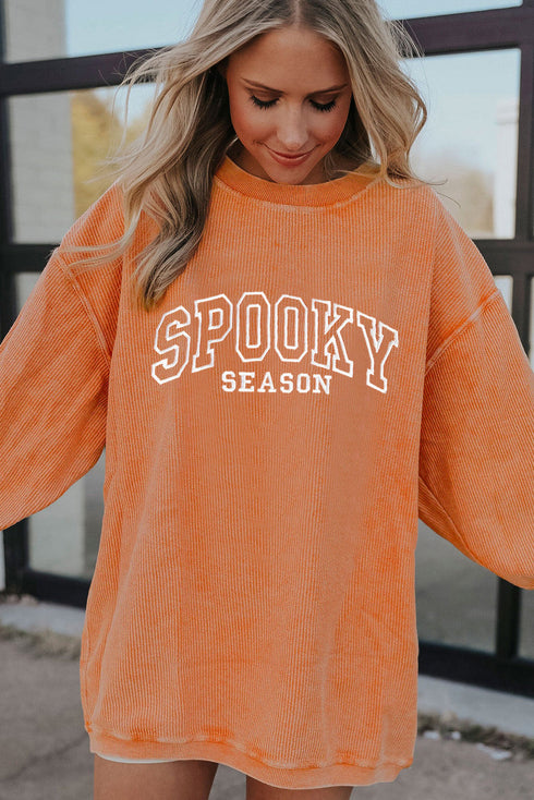Spooky Season Varsity Letter Corded Crew Pullover