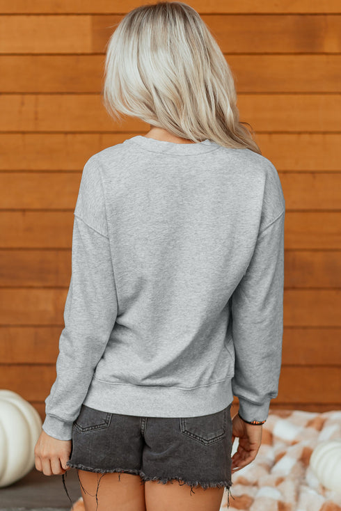 Spooky Sequin Ghost Graphic Crew Neck Pullover Sweatshirt