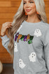 Spooky Sequin Ghost Graphic Crew Neck Pullover Sweatshirt