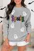 Spooky Sequin Ghost Graphic Crew Neck Pullover Sweatshirt