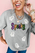 Spooky Sequin Ghost Graphic Crew Neck Pullover Sweatshirt