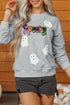 Spooky Sequin Ghost Graphic Crew Neck Pullover Sweatshirt