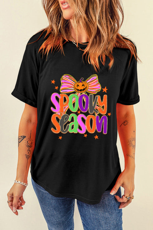 Spooky Text And Bow Graphic Short Sleeve Tee