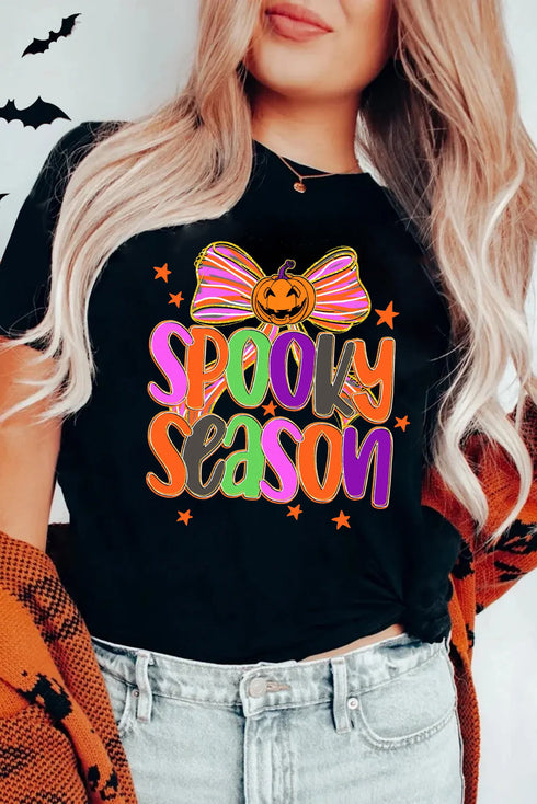 Spooky Text And Bow Graphic Short Sleeve Tee