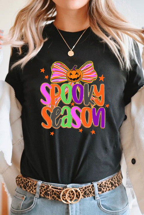 Spooky Text And Bow Graphic Short Sleeve Tee