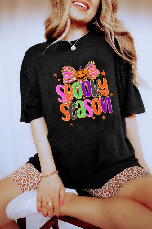 Spooky Text And Bow Graphic Short Sleeve Tee