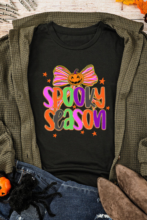 Spooky Text And Bow Graphic Short Sleeve Tee