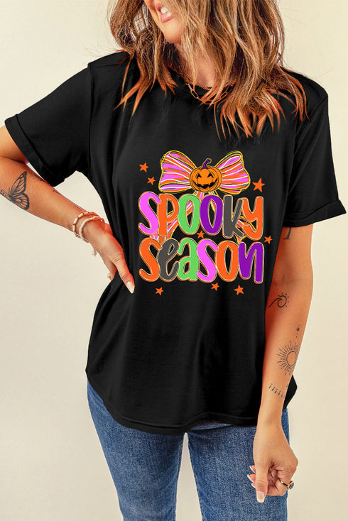 Spooky Text And Bow Graphic Short Sleeve Tee