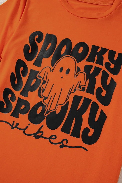 Spooky Vibes Ghost Graphic Short Sleeve Jersey Tee Shirt