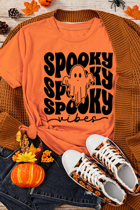 Spooky Vibes Ghost Graphic Short Sleeve Jersey Tee Shirt