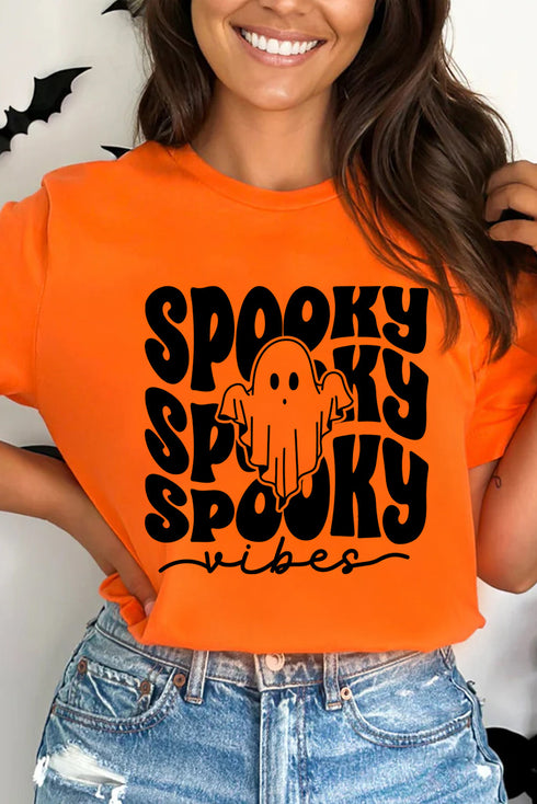 Spooky Vibes Ghost Graphic Short Sleeve Jersey Tee Shirt