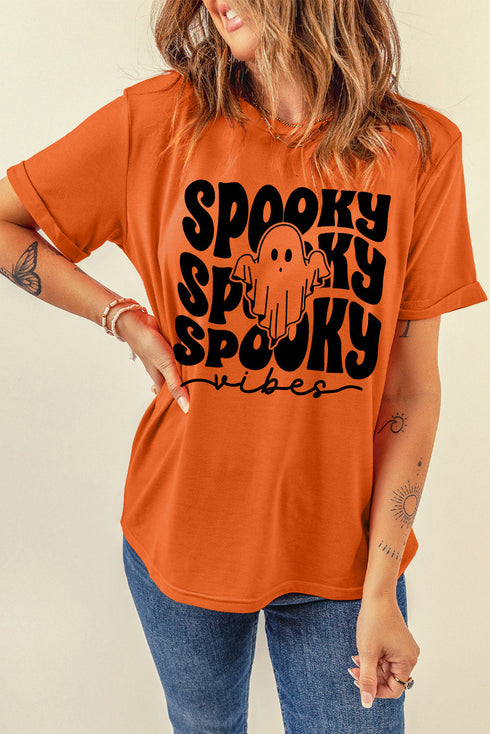 Spooky Vibes Ghost Graphic Short Sleeve Jersey Tee Shirt