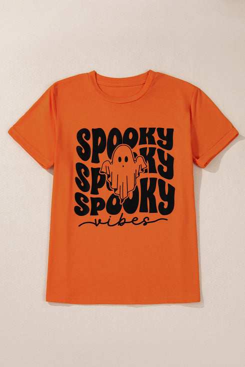 Spooky Vibes Ghost Graphic Short Sleeve Jersey Tee Shirt