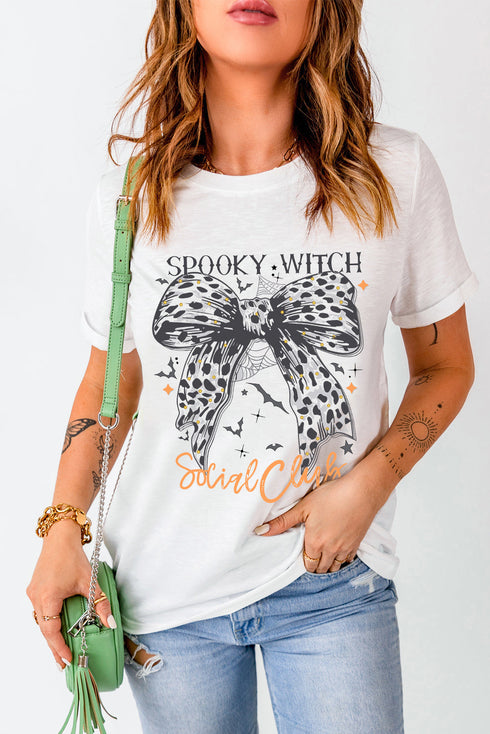 Spooky Witch Graphic Print Short Sleeve Tee Shirt
