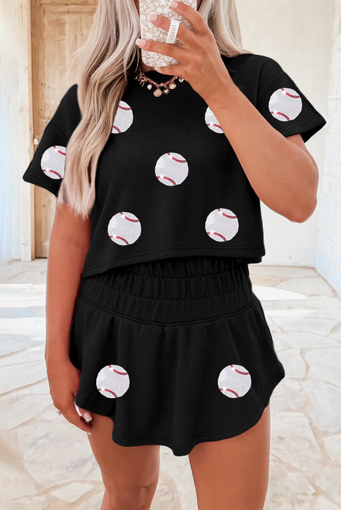 Sporty Baseball Print Athletic Skort Graphic Set