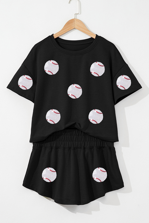Sporty Baseball Print Athletic Skort Graphic Set