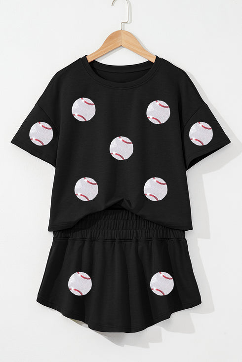 Sporty Baseball Print Cropped T-Shirt And Flowy Skort Two Piece Set