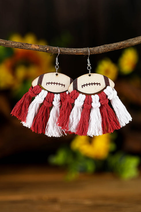 Sporty Braided Football Tassel Drop Earrings