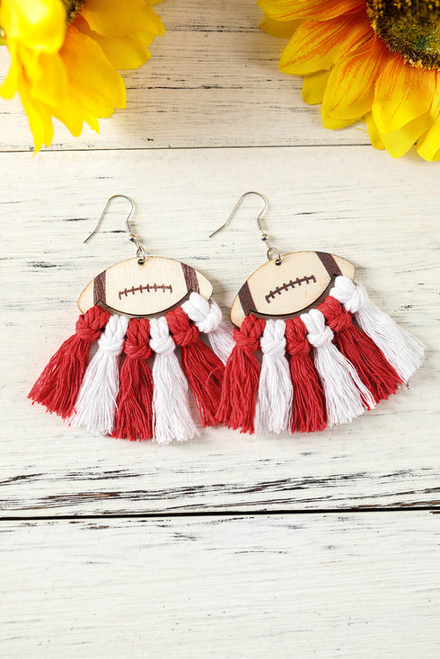 Sporty Braided Football Tassel Drop Earrings