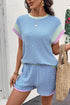 Sporty Casual Corded Knit Contrast Trim Cap Sleeve Top And Matching Shorts Set