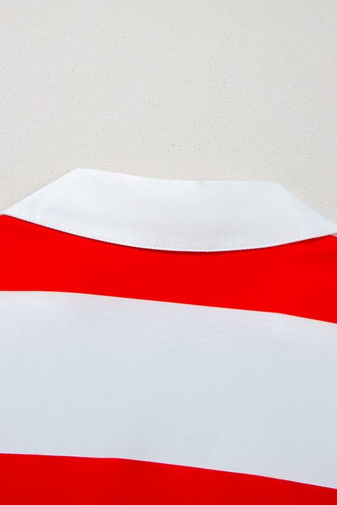 Sporty Chic Striped Trim V Neck Cuffed Dolman Sleeve Summer Top