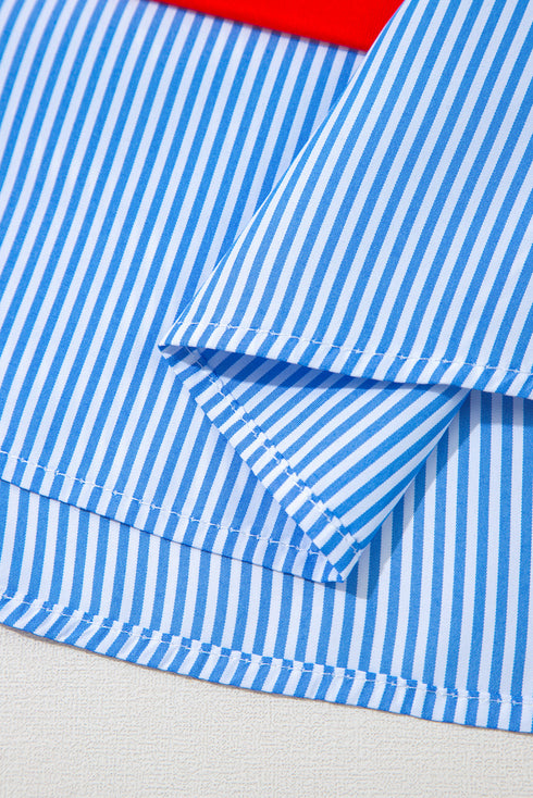 Sporty Chic Striped Trim V Neck Cuffed Dolman Sleeve Summer Top