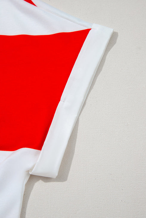 Sporty Chic Striped Trim V Neck Cuffed Dolman Sleeve Summer Top