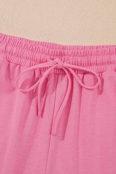 Sporty Chic Varsity Stripe Trim Crew Neck Tee Wide Leg Loungewear Set