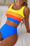 Sporty Color Block Tank Top High Waist Bikini Set