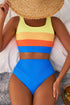 Sporty Color Block Tank Top High Waist Bikini Set