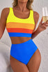 Sporty Color Block Tank Top High Waist Bikini Set