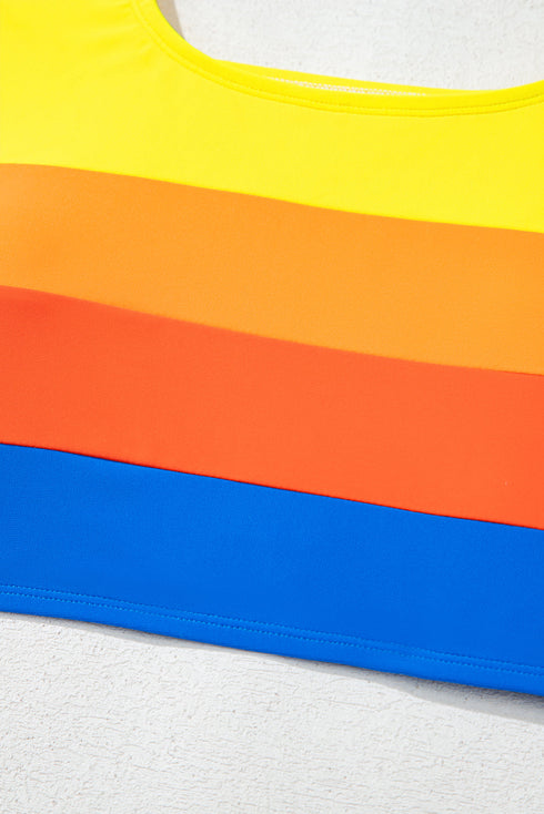 Sporty Color Block Tank Top High Waist Bikini Set