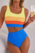 Sporty Color Block Tank Top High Waist Bikini Set