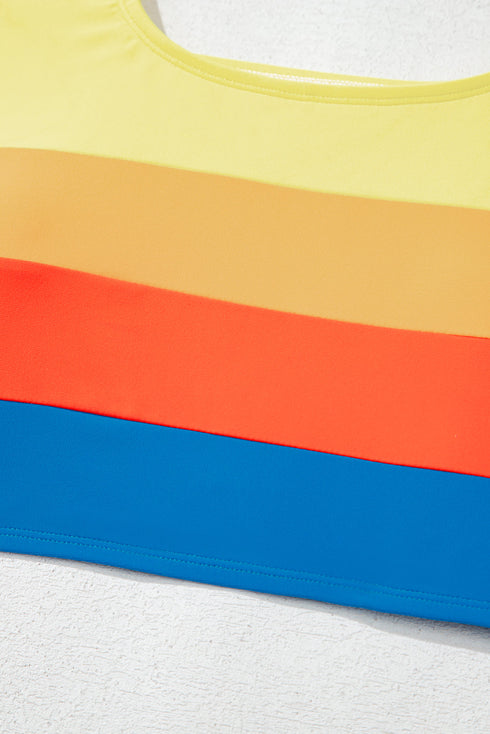 Sporty Color Block Tank Top High Waist Bikini Set