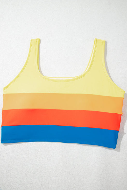 Sporty Color Block Tank Top High Waist Bikini Set