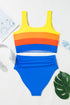 Sporty Color Block Tank Top High Waist Bikini Set