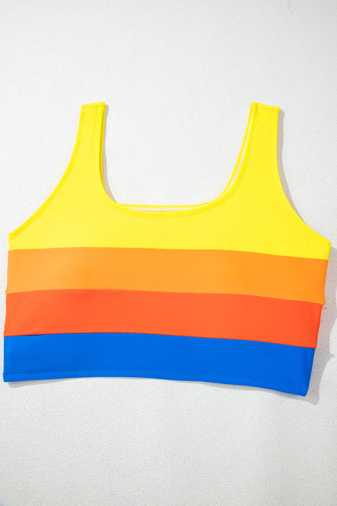 Sporty Color Block Tank Top High Waist Bikini Set