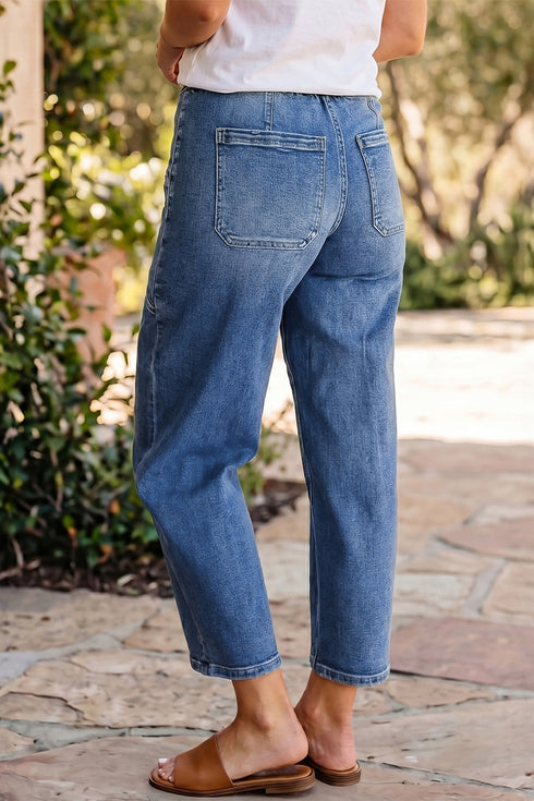 Sporty Denim Ankle Length Jeans Pocket Detail Jeans