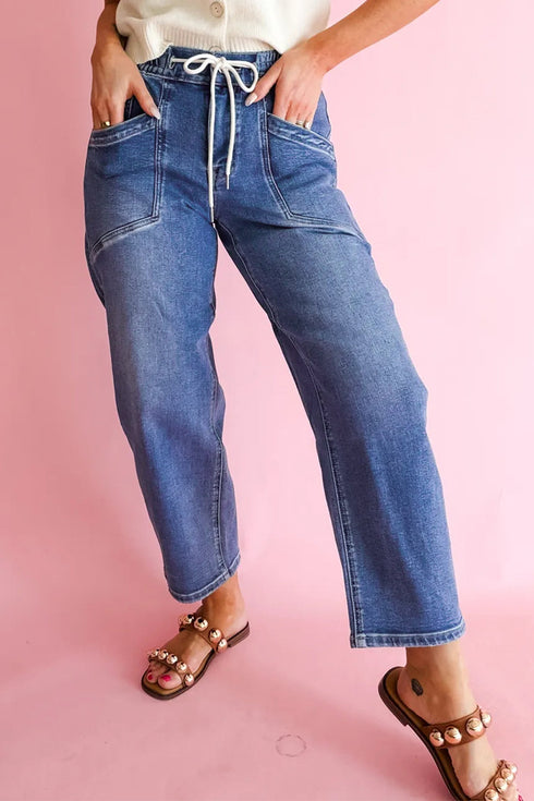 Sporty Denim Ankle Length Jeans Pocket Detail Jeans